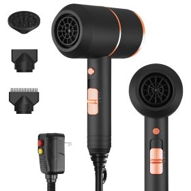 1800W Hair Dryer Portable Compact Hair Blow Dryer with Cool/Warm/Hot Wind with Diffuser Concentrator/Comb Nozzle ALCI Plug Overheat Protection for Wom (Option: HairDryerBlack)