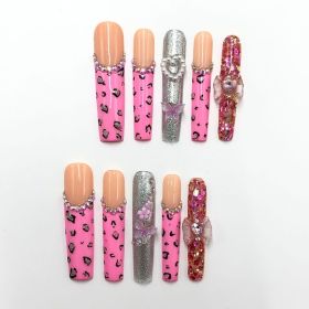 2026 Gothic charm exquisitely crafted wearable nails, Valentine's Day long square press-on false nail set, hand-made false nail pieces (size: L)