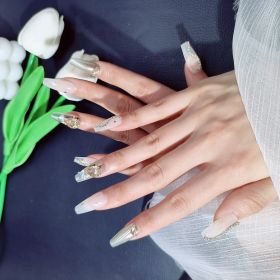 2026 Gothic charm finely crafted wearable nails, Valentine's Day medium square press-on false nail set, handcrafted false nail pieces (size: L)
