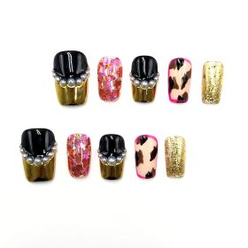 2026 Gothic charm meticulously crafted wearable nails, Valentine's Day short square press-on false nail set, handcrafted false nail pieces (size: L)