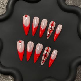 2026 Gothic Charm Wearable Nails, Valentine's Day Medium Almond-shaped Press-on False Nail Set. Handmade false nail pieces (size: S)