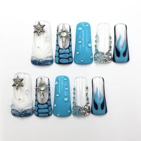 2026 Gothic charm meticulously crafted wearable nails, Valentine's Day medium-sized duckbill-shaped press-on false nail set (size: S)
