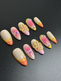 2026 Gothic Charm Press-on Nails, Valentine's Day Short Almond-shaped Press-on False Nail Set. Handmade False Nail Tips (size: S)