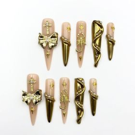 2026 Gothic-style charming press-on nails, Valentine's Day long almond-shaped press-on false nail set, handcrafted false nail pieces (size: S)