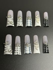 2026 Gothic charm meticulously crafted wearable nails, Valentine's Day long duck-bill shaped press-on false nail set, handcrafted false nail piec (size: S)