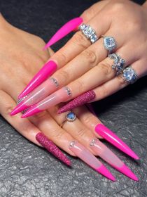 2026 Gothic Charm Wearable Nails, Valentine's Day Long Almond-Shaped Press-On False Nail Set, Handmade False Nail Tips (size: S)