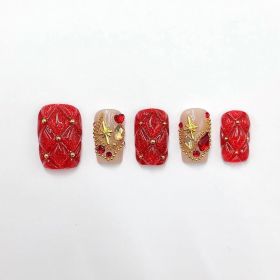 2026 Gothic charm exquisitely crafted wearable nails, Valentine's Day short square press-on false nail set, hand-made false nail pieces (size: S)