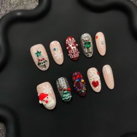 2026 Gothic Charm Wearable Nails, Valentine's Day Short Almond-shaped Press-on False Nail Set. Handmade False Nail Pieces (size: S)